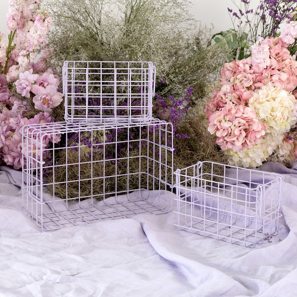 Coated Steel Wire Storage Baskets (Lilac)