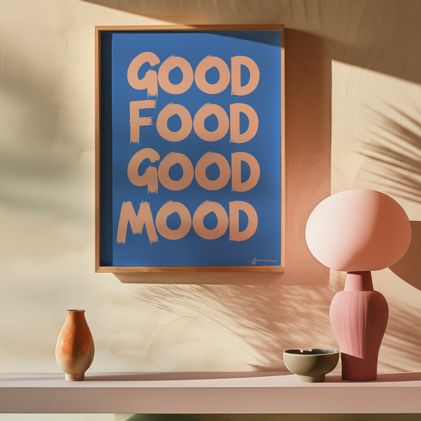 'Good Food Good Mood' Blue Art Print
