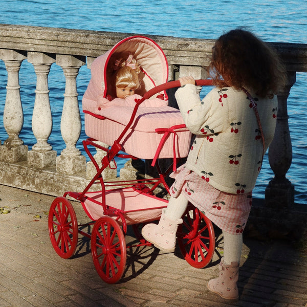 Heart Embroidered Quilted Vintage Traditional Dolls Pram (Mellow Rose)