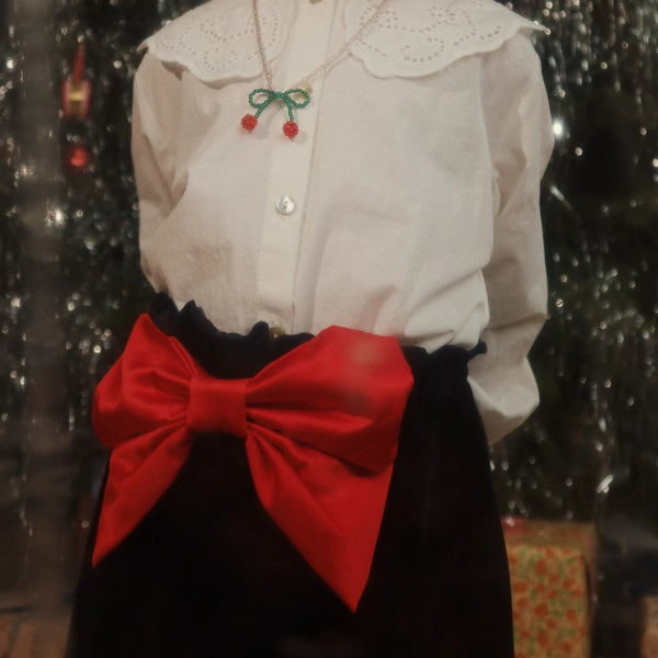 Gia Velvet Skirt with Bow (Black)