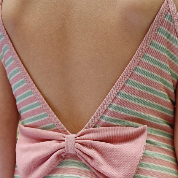 Bowwow Striped V-Shaped Bow Back Swimsuit (Blush Stripe)