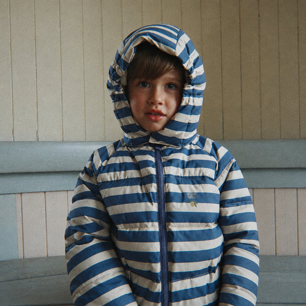 Nuka Striped Hooded Quilted Puffer Jacket (Bleu Noir)