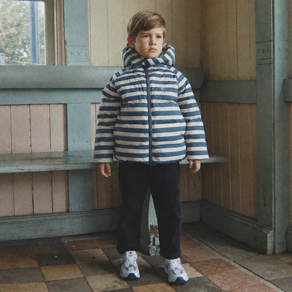 Nuka Striped Hooded Quilted Puffer Jacket (Bleu Noir)