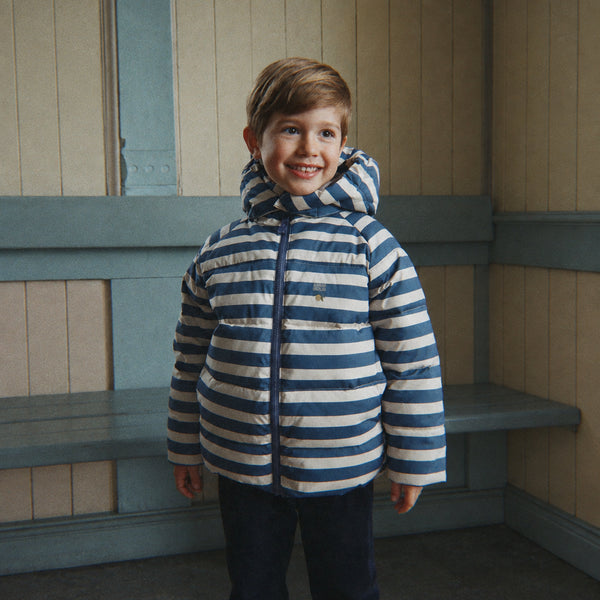Nuka Striped Hooded Quilted Puffer Jacket (Bleu Noir)