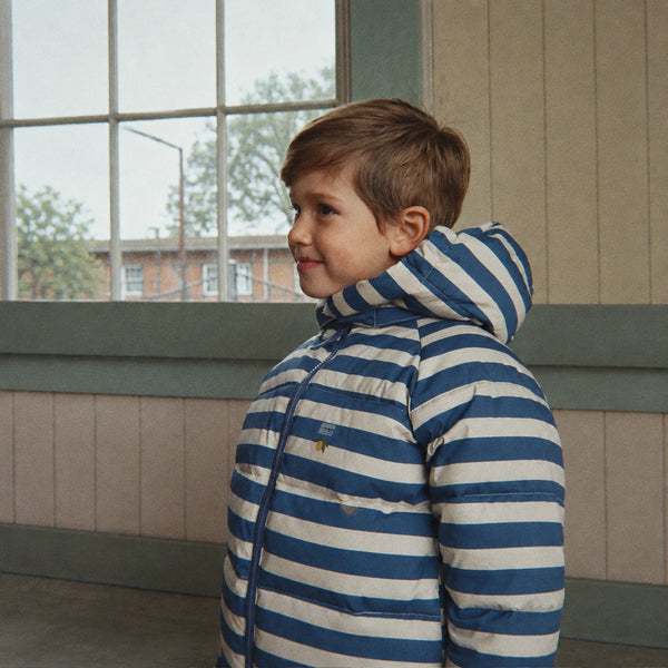 Nuka Striped Hooded Quilted Puffer Jacket (Bleu Noir)