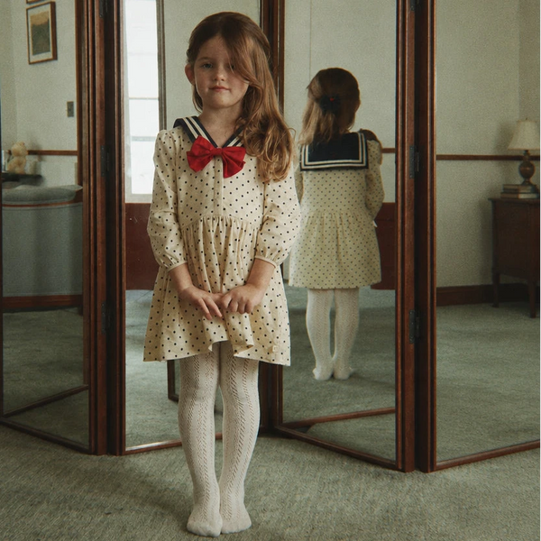 Cali Polka Dot Long-Sleeved Bow Cotton Woven Dress (Dot Desert)