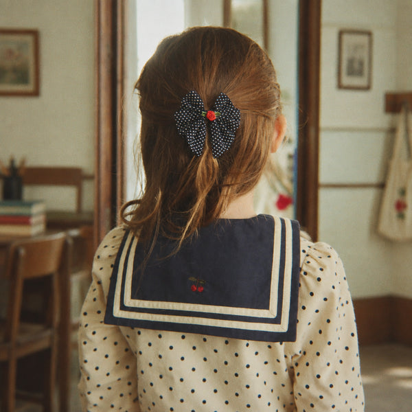 Cali Polka Dot Long-Sleeved Bow Cotton Woven Dress (Dot Desert)