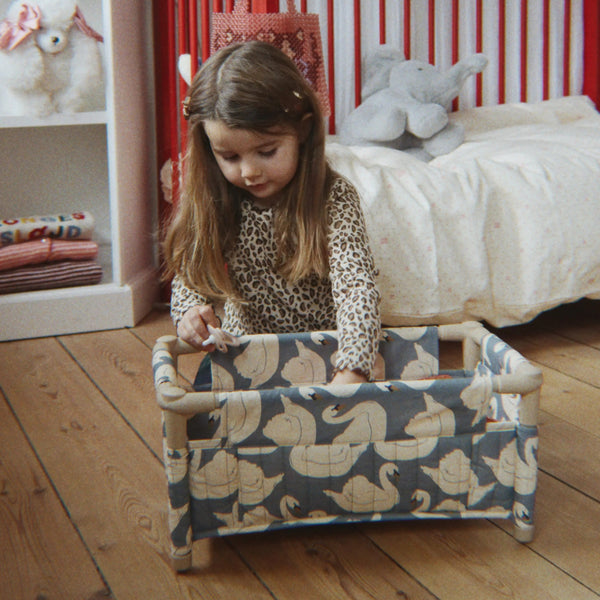 Swan Print Mini Quilted Dolls Foldable Travel Bed