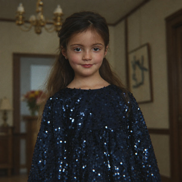 Lila Long Sleeved Bow Sequinned Party Dress (Total Eclipse)