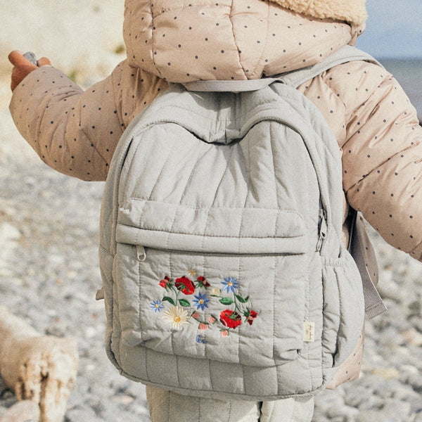 Juno Floral Embroidered Quilted Backpack (Sleet)