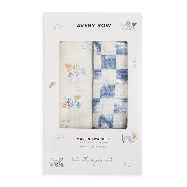 Organic Cotton Baby Muslin Swaddles Set of 2 (Coastline/Waves)