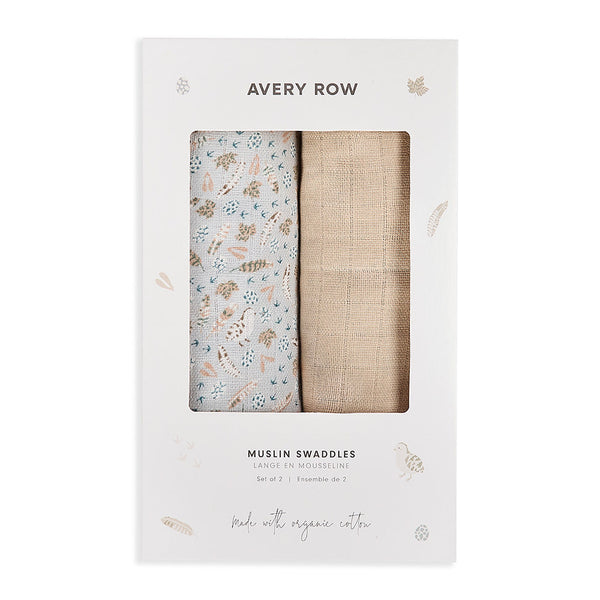 Organic Cotton Baby Muslin Swaddles Set of 2 (Nature Trail/Natural)
