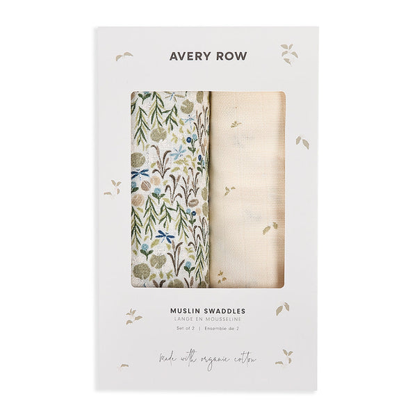 Organic Cotton Baby Muslin Swaddles Set of 2 (Riverbank/Nettle Scatter)