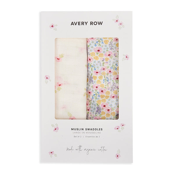 Organic Cotton Baby Muslin Swaddles Set of 2 (Wildflower Garden/Anemone)