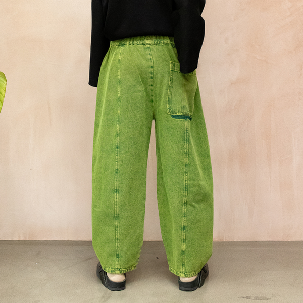 Manu Overdye Denim Barrel Leg Trousers (Acid Green)