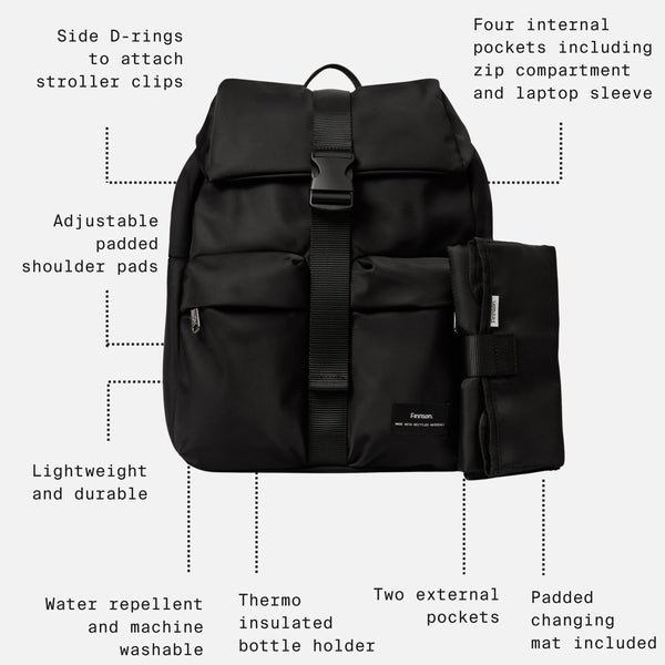 Elise Eco Baby Changing Backpack With Changing Mat (Black)