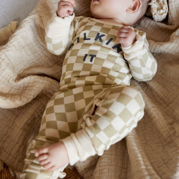 Milking It Checkerboard Baby Onesie (Taupe)
