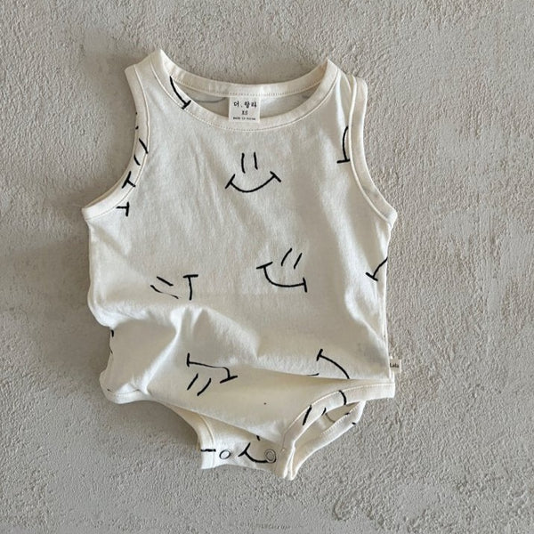 Miso Smile Print Cotton Baby Romper (Ivory)