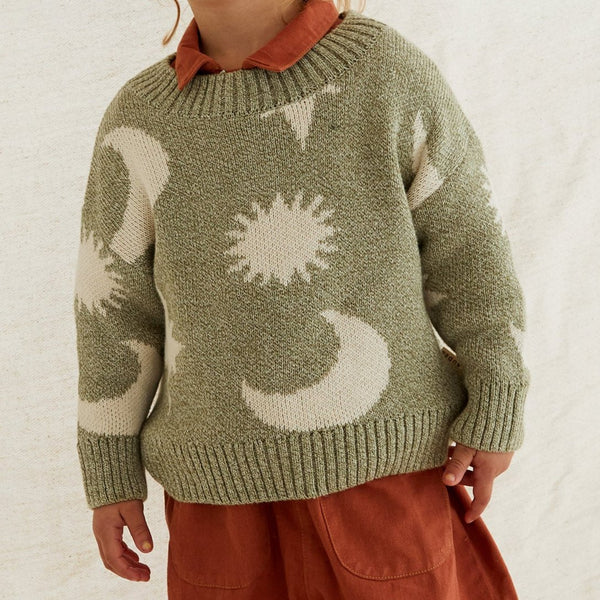 Cozmo Moon and Stars Intarsia Knit Sweater (Matcha)