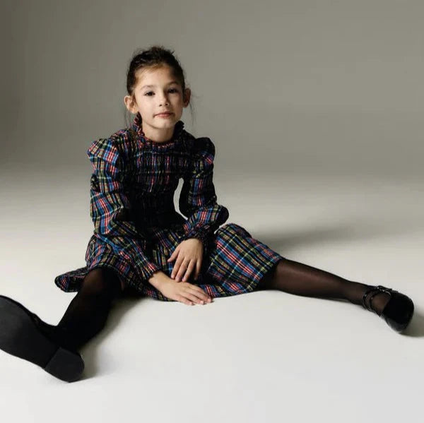 Mars Girls Ruffle Neck Shirred Tartan Dress The New Society