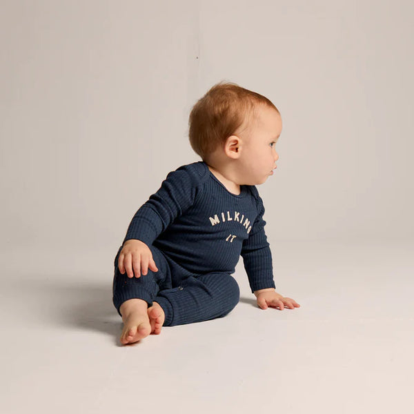 Milking It Cotton Rib Baby Onesie (Navy)