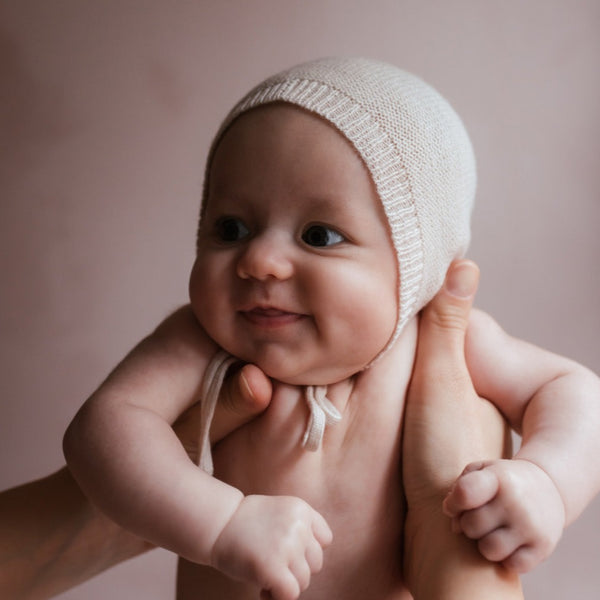Newborn Merino Wool Baby Bonnet (Cream)