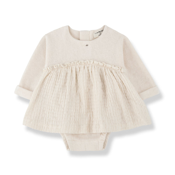 Nicoline Contrast Cotton Fleece Dress with Body (Ecru)