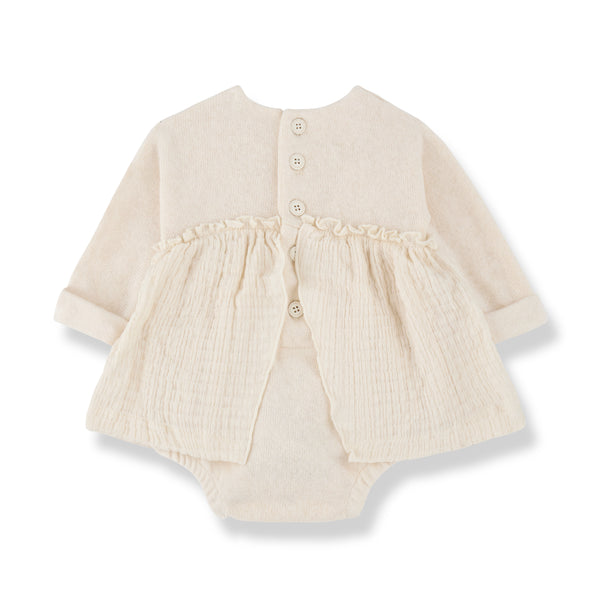 Nicoline Contrast Cotton Fleece Dress with Body (Ecru)