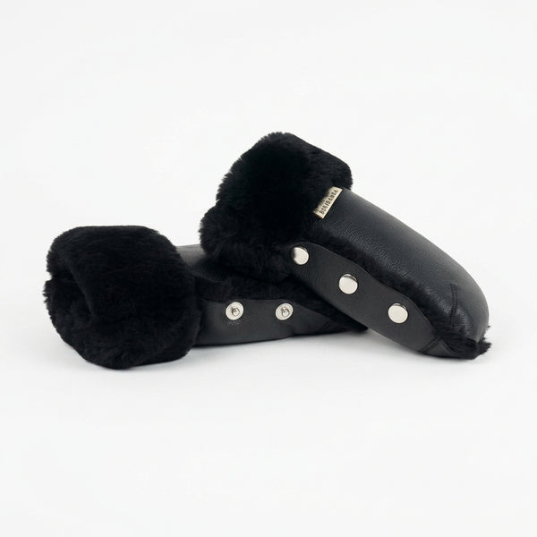Coated Sheepskin Buggy Mittens (Noir)
