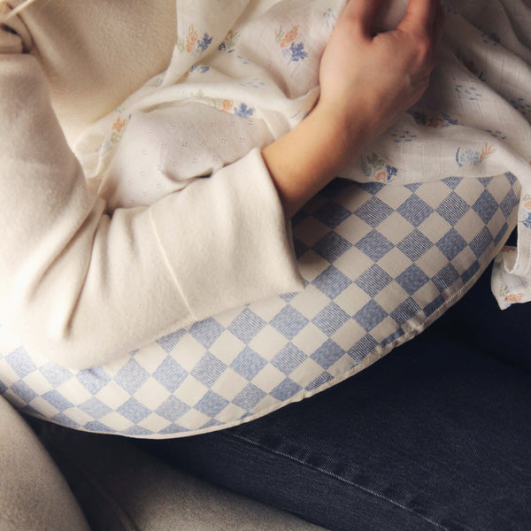 Organic Cotton Checkerboard Nursing Pillow (Waves)