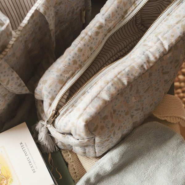 Cotton Quilted Nappy Pouch or Wash Bag (Nature Trail)