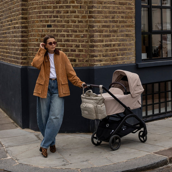 Baby Changing Tote Bag with Stroller Clips, Mat + Pouch (Oyster)