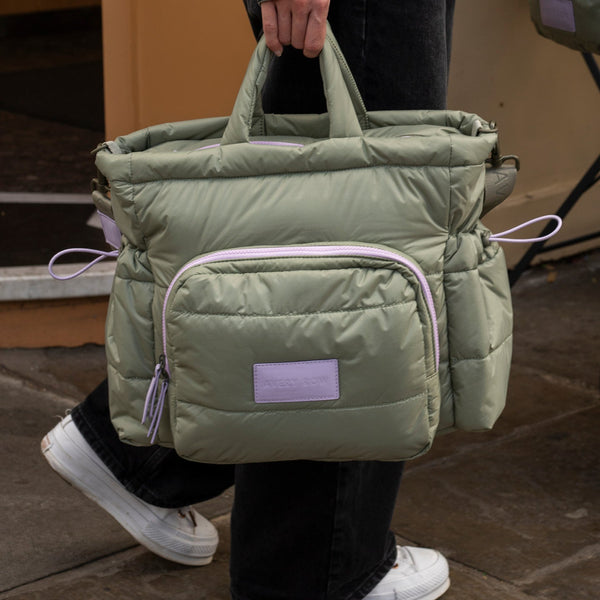 Baby Changing Tote Bag with Stroller Clips, Mat + Pouch (Olive)