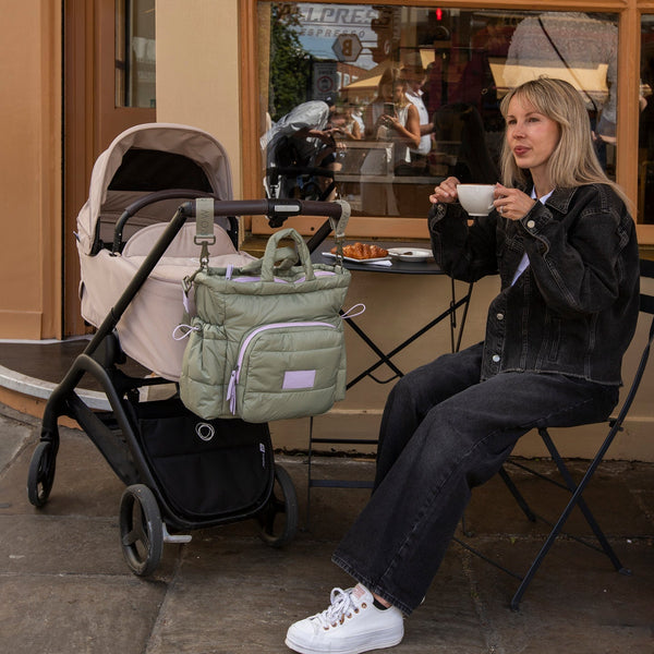 Baby Changing Tote Bag with Stroller Clips, Mat + Pouch (Olive)