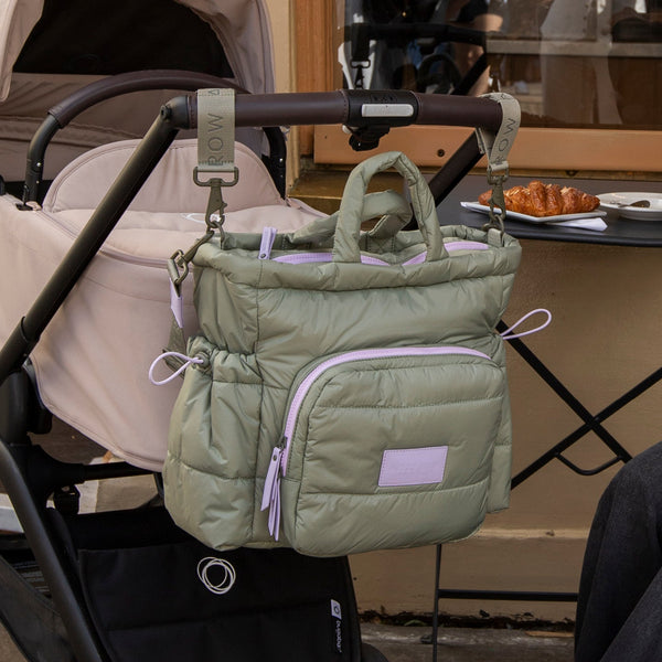 Baby Changing Tote Bag with Stroller Clips, Mat + Pouch (Olive)