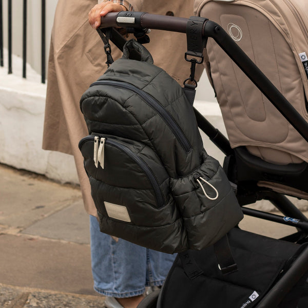 Baby Changing Backpack with Stroller Clips, Mat + Pouch (Soft Black)
