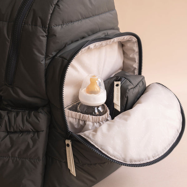 Baby Changing Backpack with Stroller Clips, Mat + Pouch (Soft Black)