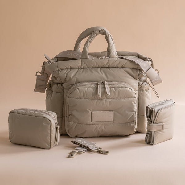 Baby Changing Tote Bag with Stroller Clips, Mat + Pouch (Oyster)