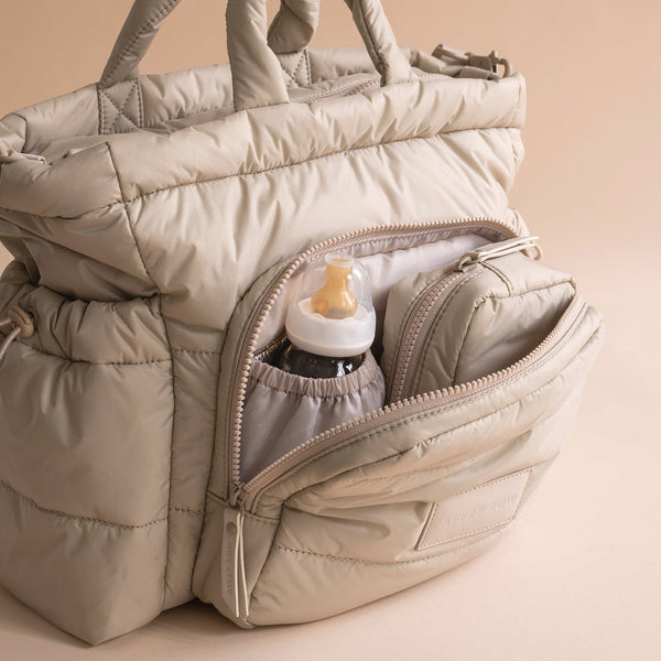 Baby Changing Tote Bag with Stroller Clips, Mat + Pouch (Oyster)
