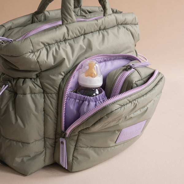 Baby Changing Tote Bag with Stroller Clips, Mat + Pouch (Olive)