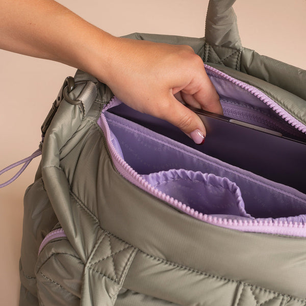 Baby Changing Tote Bag with Stroller Clips, Mat + Pouch (Olive)