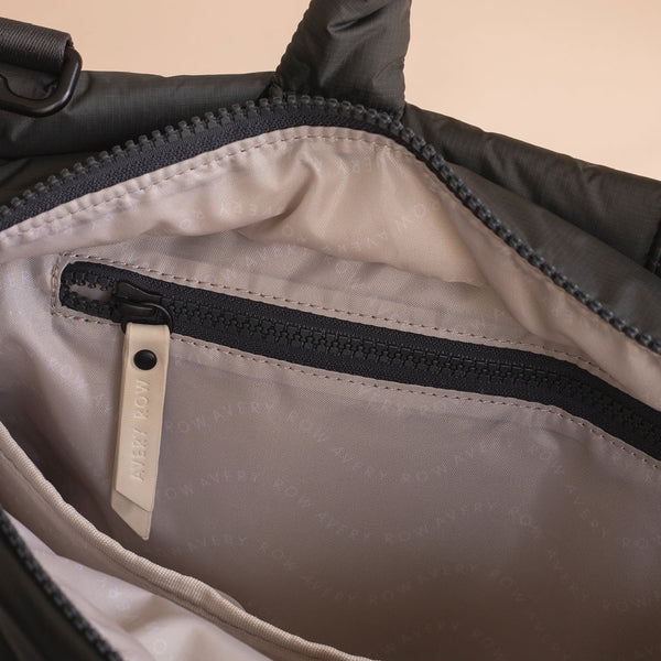 Baby Changing Tote Bag with Stroller Clips, Mat + Pouch (Soft Black)