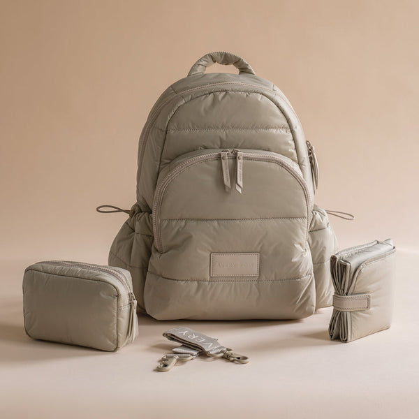 Baby Changing Backpack with Stroller Clips, Mat + Pouch (Oyster)
