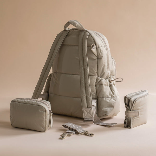 Baby Changing Backpack with Stroller Clips, Mat + Pouch (Oyster)