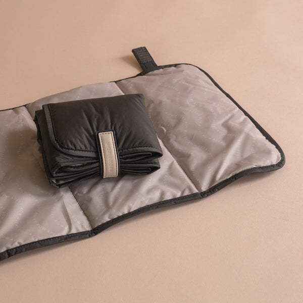 Baby Changing Tote Bag with Stroller Clips, Mat + Pouch (Soft Black)