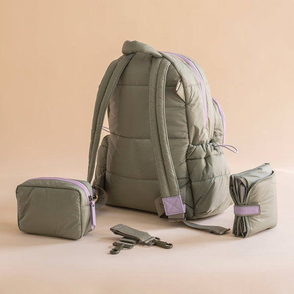 Baby Changing Backpack with Stroller Clips, Mat + Pouch (Olive)