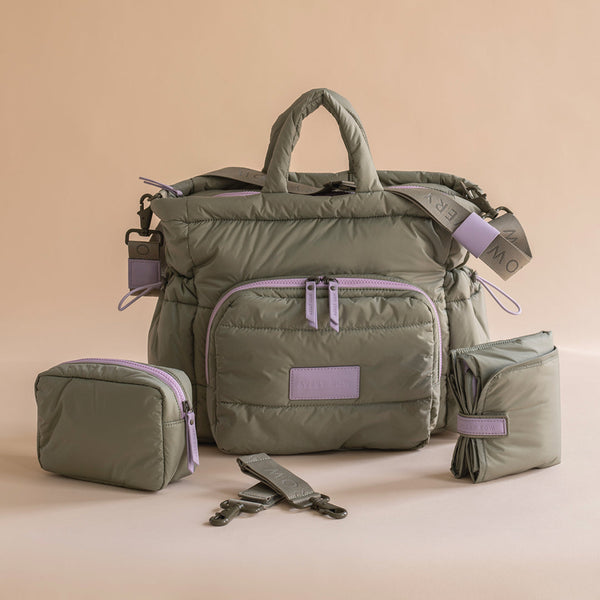 Baby Changing Tote Bag with Stroller Clips, Mat + Pouch (Olive)