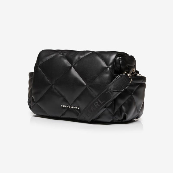 Nova Eco Compact Cross-Body Faux Leather Quilted Changing Bag (Black)