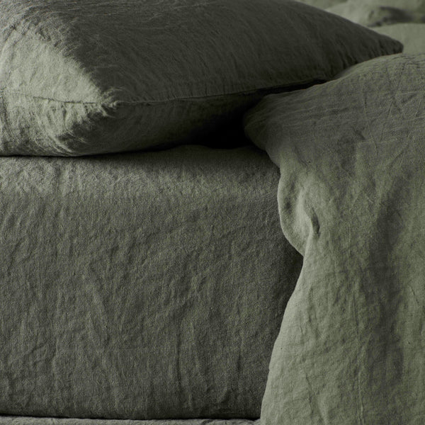 Olive Green Pure Linen Fitted Sheet