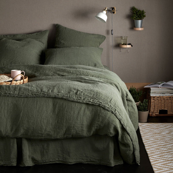 Olive Green Pure Linen Fitted Sheet